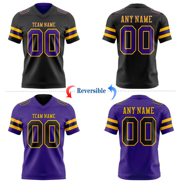 Custom Black Purple-Gold Reversible Double Side Authentic Football Jersey