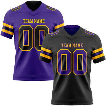 Custom Black Purple-Gold Reversible Double Side Authentic Football Jersey