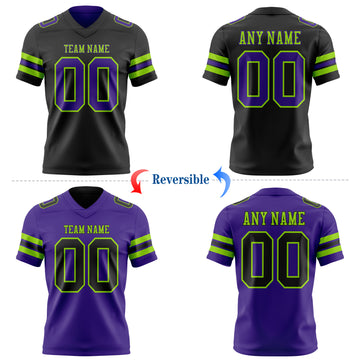 Custom Black Purple-Neon Green Reversible Double Side Authentic Football Jersey
