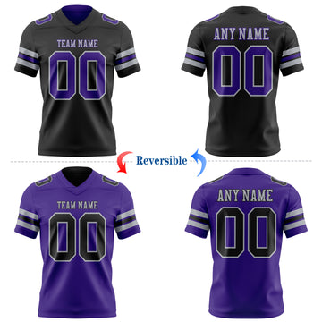 Custom Black Purple-Gray Reversible Double Side Authentic Football Jersey