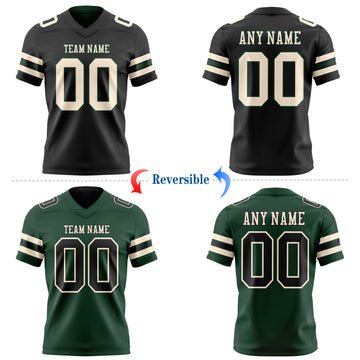 Custom Black Cream-Green Reversible Double Side Authentic Football Jersey