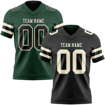 Custom Black Cream-Green Reversible Double Side Authentic Football Jersey
