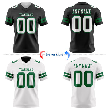 Custom Black White-Kelly Green Reversible Double Side Authentic Football Jersey