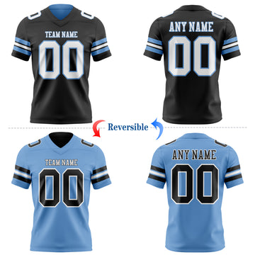 Custom Black White-Light Blue Reversible Double Side Authentic Football Jersey