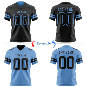 Custom Black-Light Blue Reversible Double Side Authentic Football Jersey