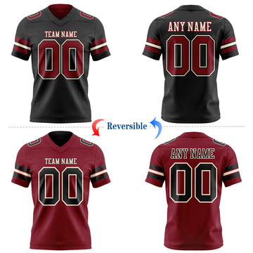 Custom Black Crimson-Cream Reversible Double Side Authentic Football Jersey