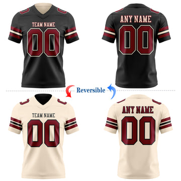 Custom Black Crimson-Cream Reversible Double Side Authentic Football Jersey