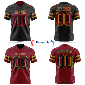 Custom Black Crimson-Old Gold Reversible Double Side Authentic Football Jersey
