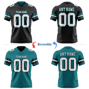 Custom Black White-Teal Reversible Double Side Authentic Football Jersey