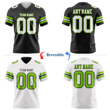 Custom Black White-Neon Green Reversible Double Side Authentic Football Jersey