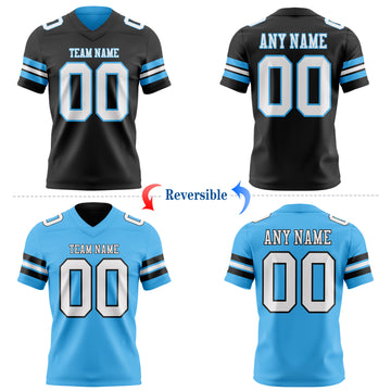 Custom Black White-Sky Blue Reversible Double Side Authentic Football Jersey