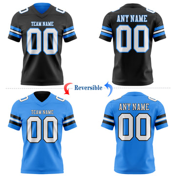 Custom Black White-Powder Blue Reversible Double Side Authentic Football Jersey