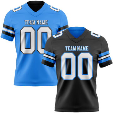 Custom Black White-Powder Blue Reversible Double Side Authentic Football Jersey