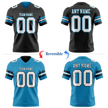 Custom Black White-Panther Blue Reversible Double Side Authentic Football Jersey