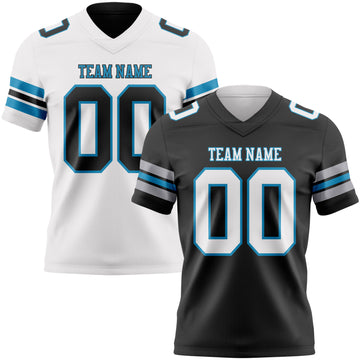 Custom Black White-Panther Blue Reversible Double Side Authentic Football Jersey