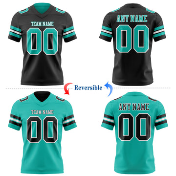 Custom Black Aqua-White Reversible Double Side Authentic Football Jersey
