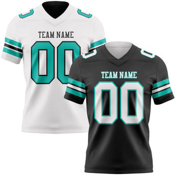 Custom Black White-Aqua Reversible Double Side Authentic Football Jersey