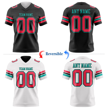 Custom Black Neon Pink-Aqua Reversible Double Side Authentic Football Jersey