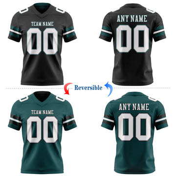 Custom Black White Gray-Midnight Green Reversible Double Side Authentic Football Jersey