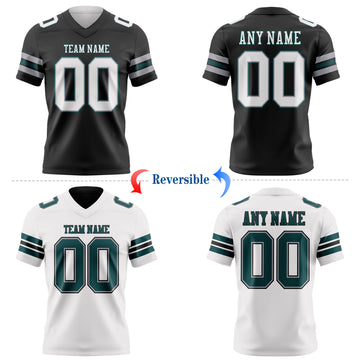 Custom Black White Gray-Midnight Green Reversible Double Side Authentic Football Jersey