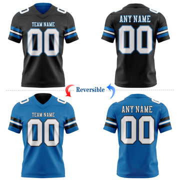 Custom Black White Gray-Blue Reversible Double Side Authentic Football Jersey