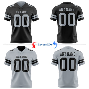 Custom Black-Silver Reversible Double Side Authentic Football Jersey