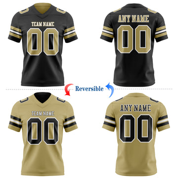 Custom Black Vegas Gold-White Reversible Double Side Authentic Football Jersey