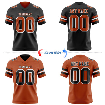 Custom Black Texas Orange-White Reversible Double Side Authentic Football Jersey