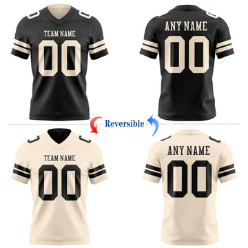 Custom Black-Cream Reversible Double Side Authentic Football Jersey