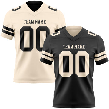 Custom Black-Cream Reversible Double Side Authentic Football Jersey