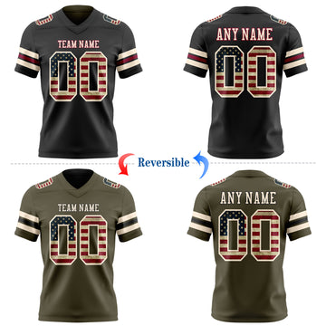 Custom Black Olive Reversible Double Side Authentic Football Jersey