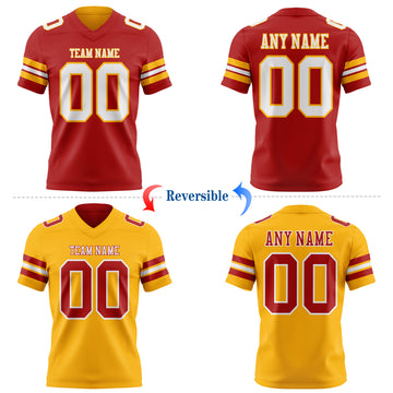 Custom Red White-Gold Reversible Double Side Authentic Football Jersey