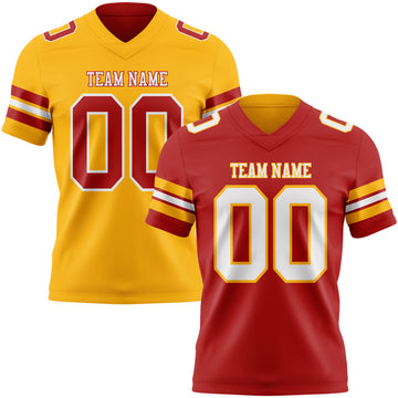 Custom Red White-Gold Reversible Double Side Authentic Football Jersey