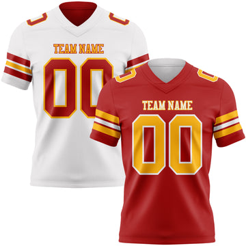 Custom Red Gold-White Reversible Double Side Authentic Football Jersey