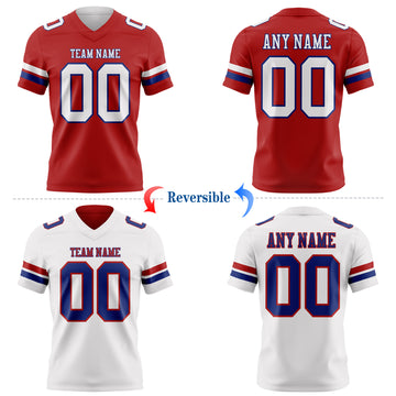 Custom Red White-Royal Reversible Double Side Authentic Football Jersey