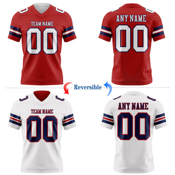 Custom Red White-Navy Reversible Double Side Authentic Football Jersey