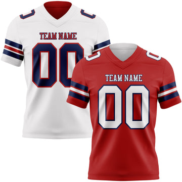 Custom Red White-Navy Reversible Double Side Authentic Football Jersey