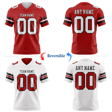 Custom Red White-Black Reversible Double Side Authentic Football Jersey