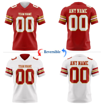 Custom Red White-Old Gold Reversible Double Side Authentic Football Jersey