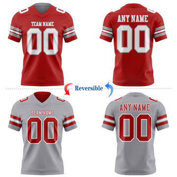 Custom Red White-Gray Reversible Double Side Authentic Football Jersey
