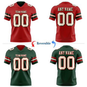 Custom Red Cream-Green Reversible Double Side Authentic Football Jersey