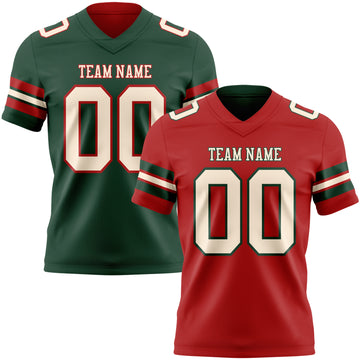 Custom Red Cream-Green Reversible Double Side Authentic Football Jersey