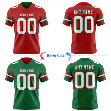 Custom Red White-Kelly Green Reversible Double Side Authentic Football Jersey