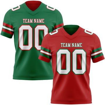 Custom Red White-Kelly Green Reversible Double Side Authentic Football Jersey