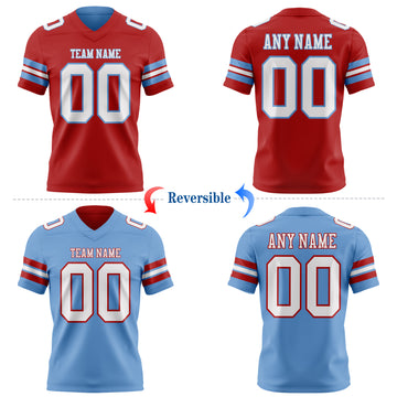 Custom Red White-Light Blue Reversible Double Side Authentic Football Jersey