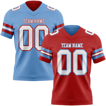 Custom Red White-Light Blue Reversible Double Side Authentic Football Jersey