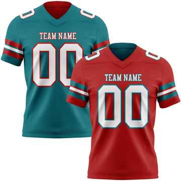 Custom Red White-Teal Reversible Double Side Authentic Football Jersey