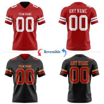 Custom Red Black Reversible Double Side Authentic Football Jersey