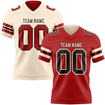 Custom Red Black-Cream Reversible Double Side Authentic Football Jersey
