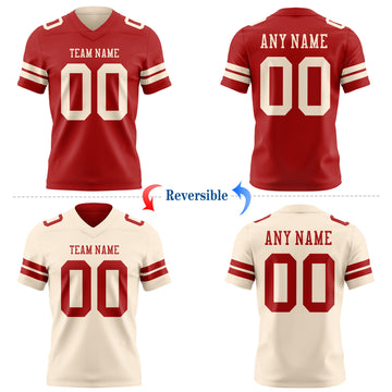Custom Red-Cream Reversible Double Side Authentic Football Jersey